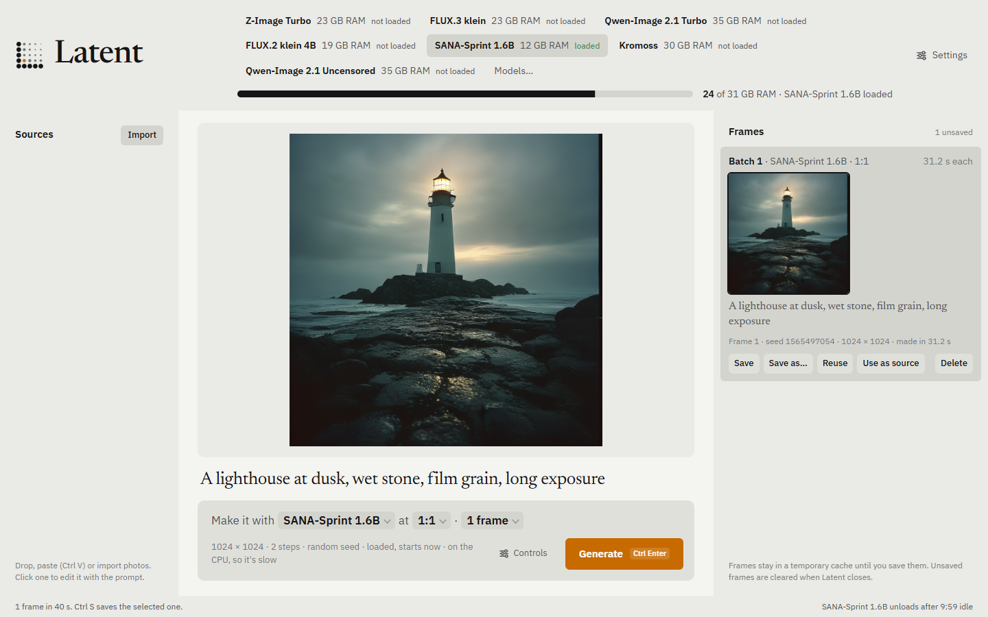 Latent in the light theme running on the CPU