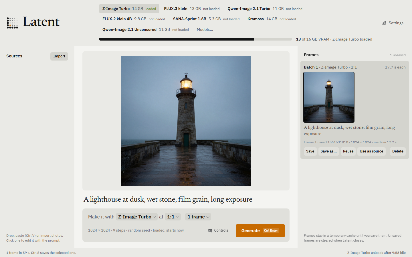 Latent in the light theme with a lighthouse frame made by Z-Image Turbo